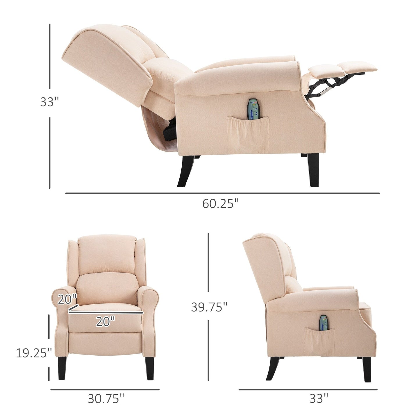 Heated Massage Recliner Chair with Lumbar Heating Remote Controller