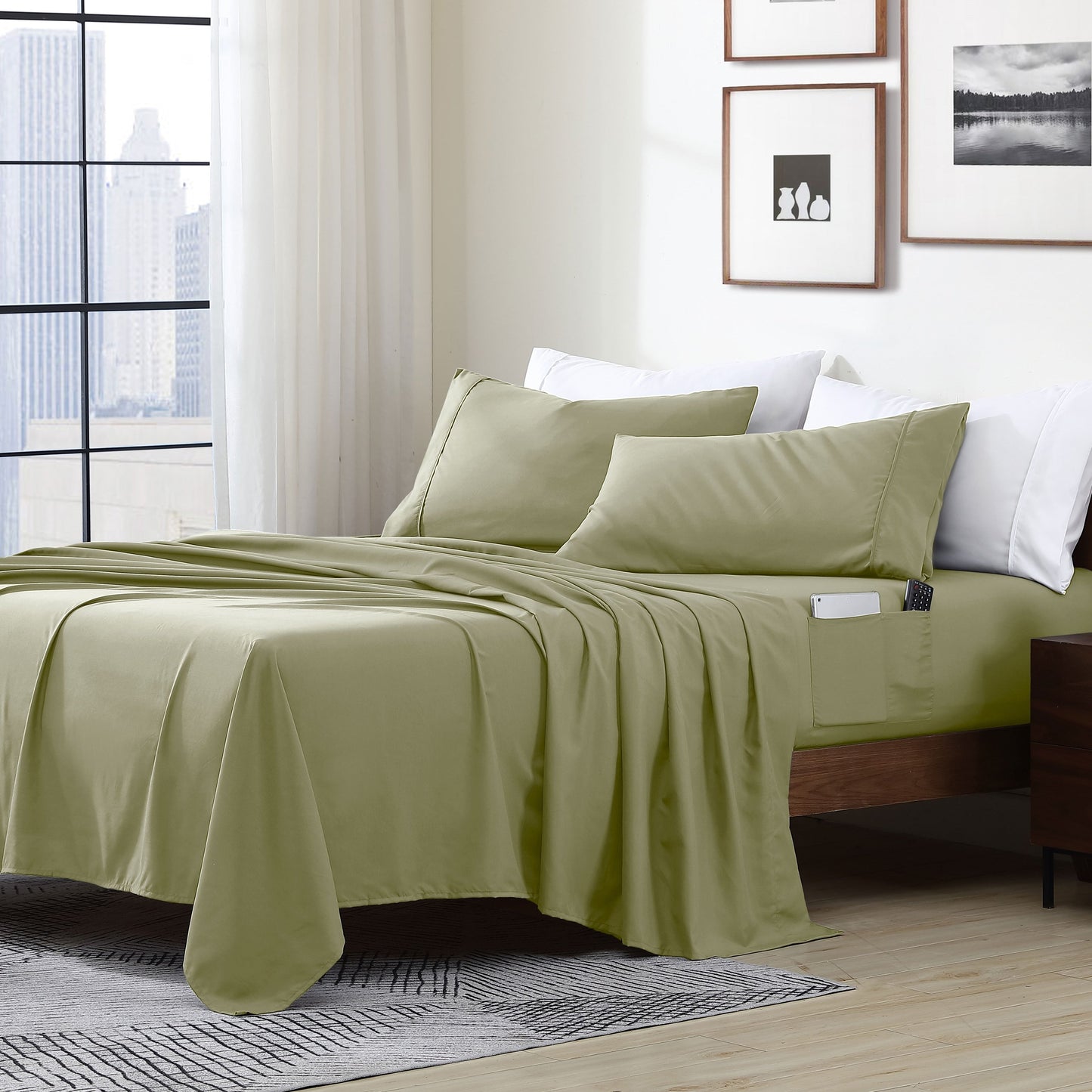 Home Essential Soft Microfiber Smart Sheet Storage Pocket Bedding Sheet Set