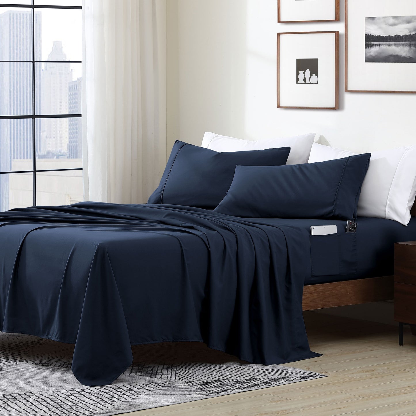 Home Essential Soft Microfiber Smart Sheet Storage Pocket Bedding Sheet Set