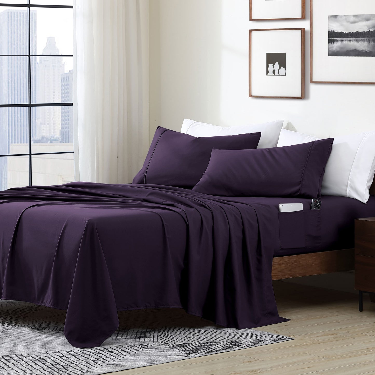 Home Essential Soft Microfiber Smart Sheet Storage Pocket Bedding Sheet Set