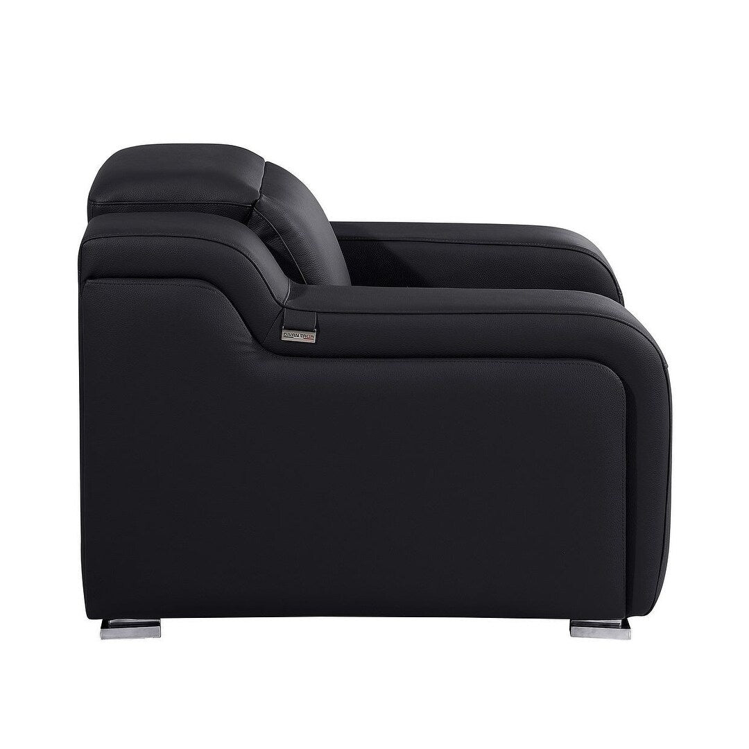 HomeRoots 41 Black Italian Leather Wall Hugger Recliner With USB