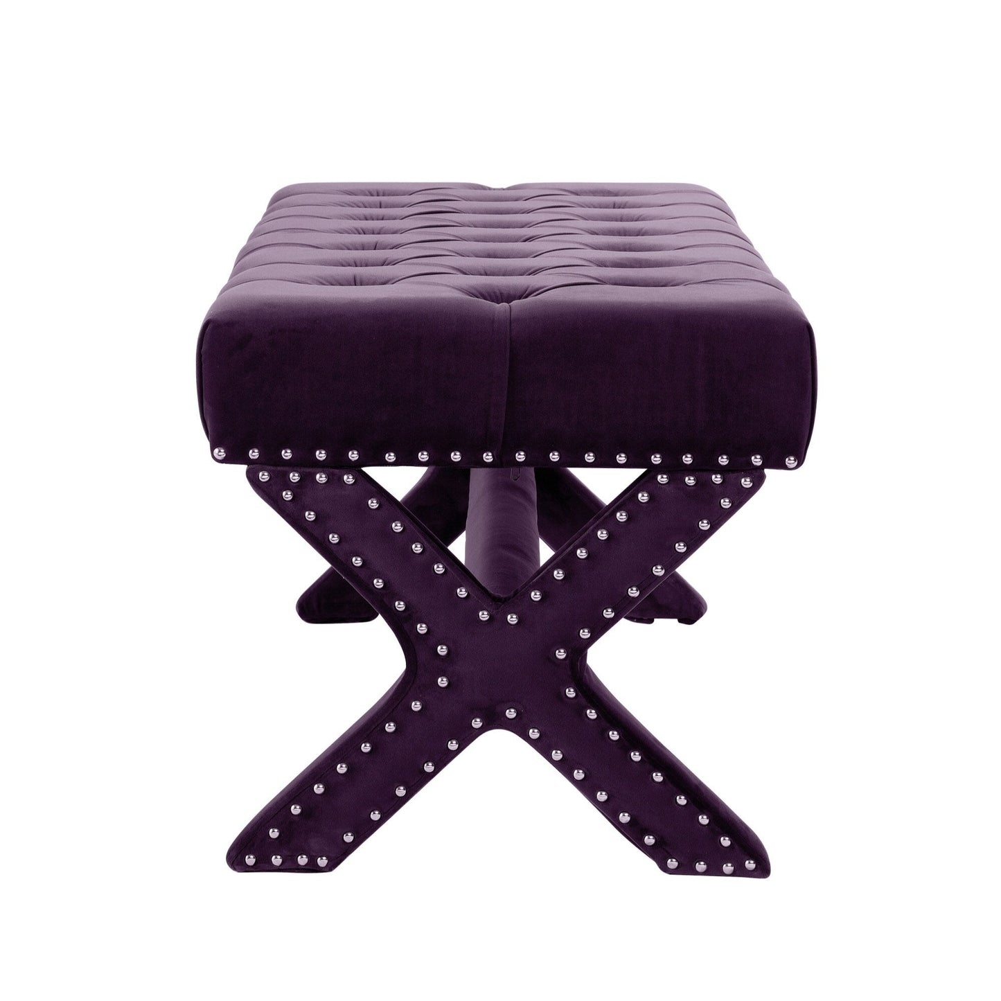 HomeRoots 45 Plum Velvet Upholstered Bench - 45.27L x 19.68W x 19.29H