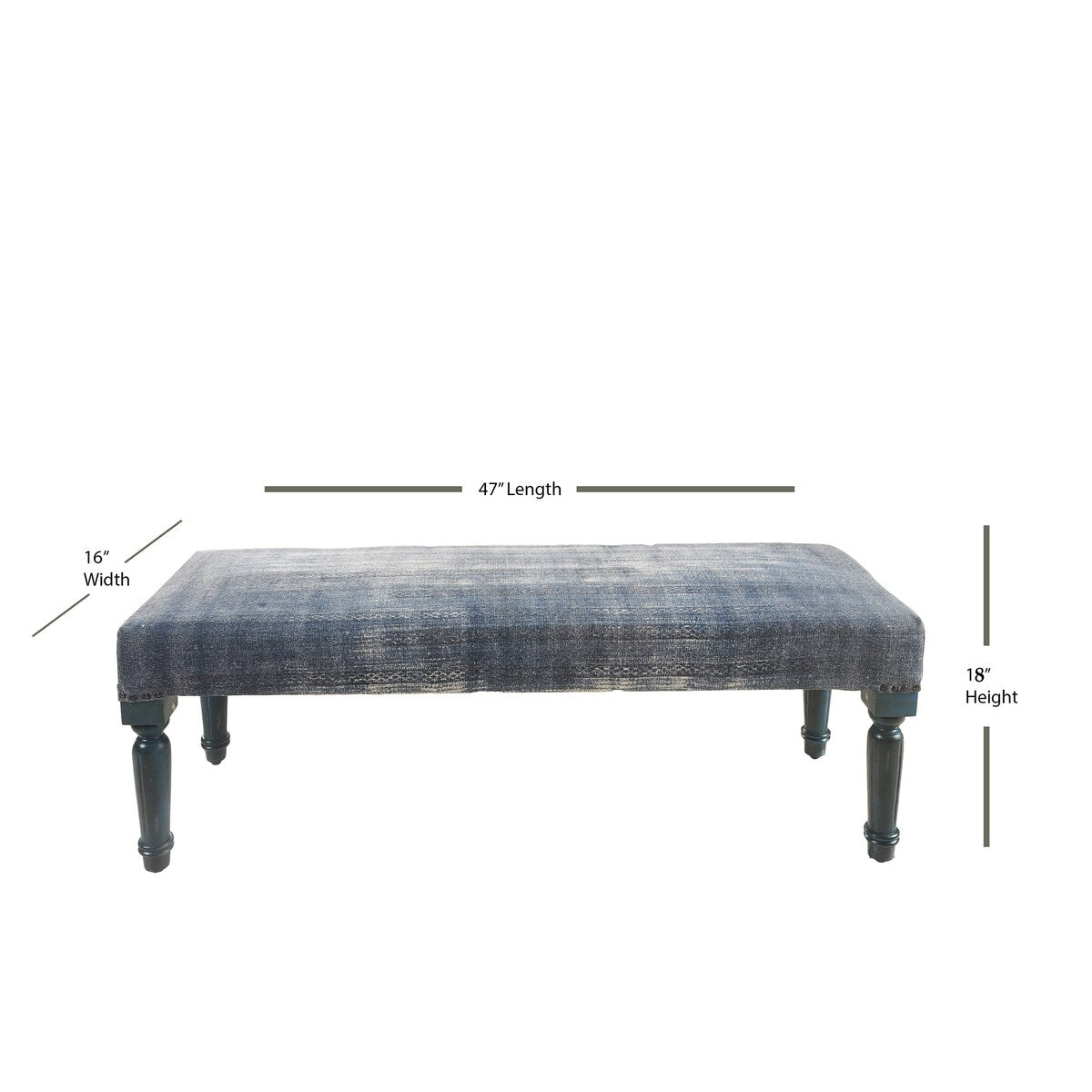 HomeRoots 47 Blue And Cream Abstract Design Blue Leg Upholstered Bench - 47 x 18 x 16