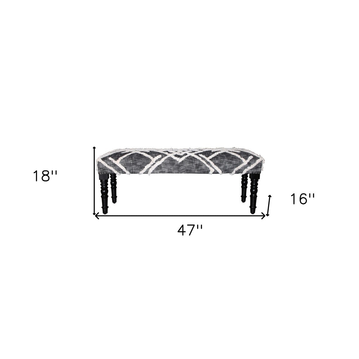 HomeRoots 47 Gray And White Cotton Upholstered Distressed Bench - 47 x 18 x 16