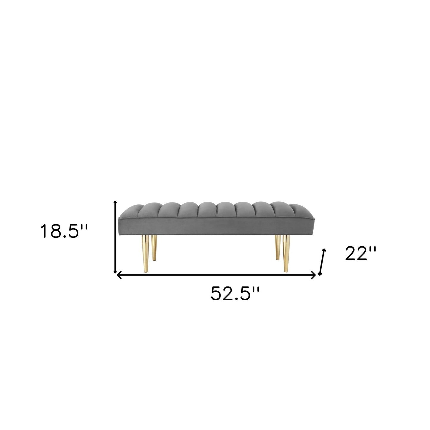 HomeRoots 53 Light Gray And Gold Upholstered Velvet Bench - 22