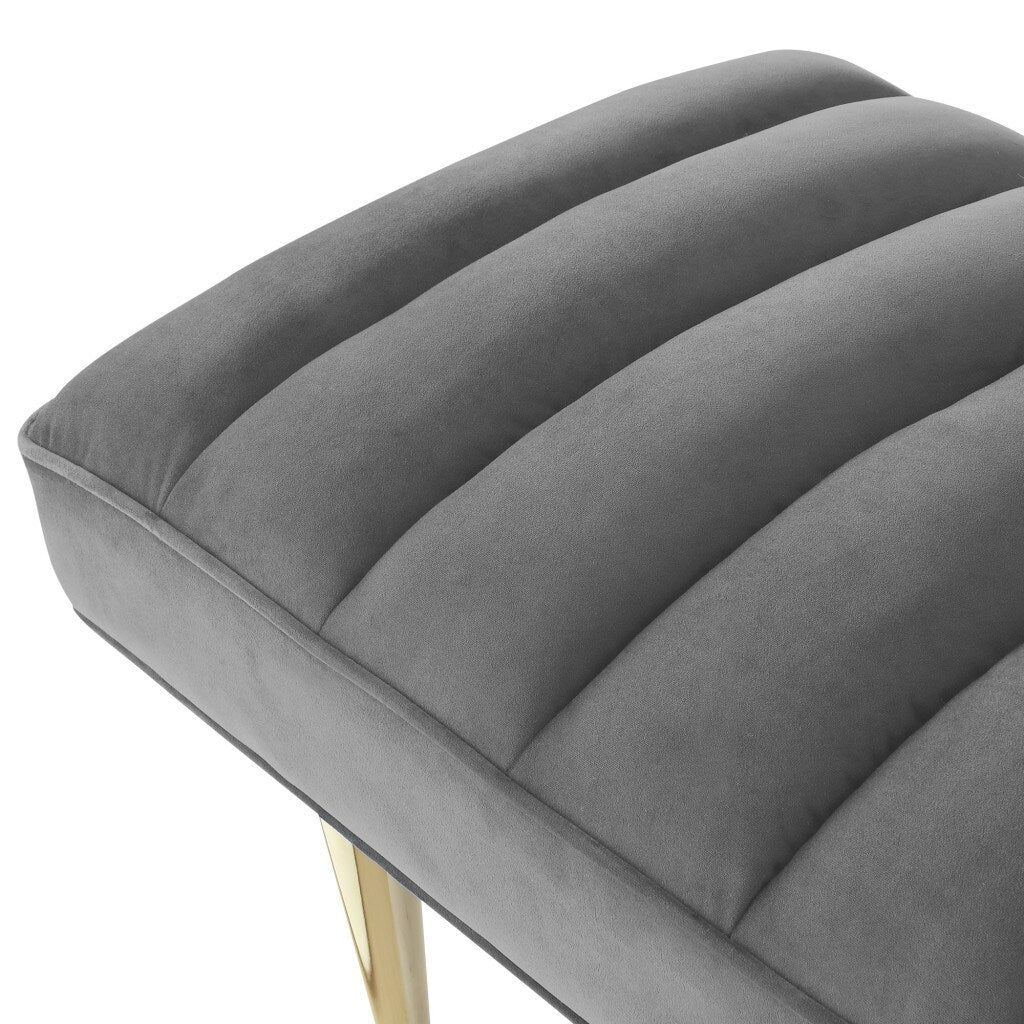 HomeRoots 53 Light Gray And Gold Upholstered Velvet Bench - 22
