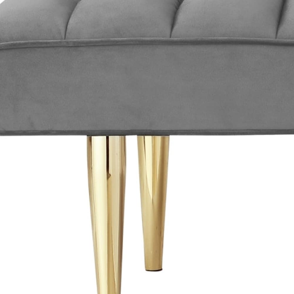 HomeRoots 53 Light Gray And Gold Upholstered Velvet Bench - 22