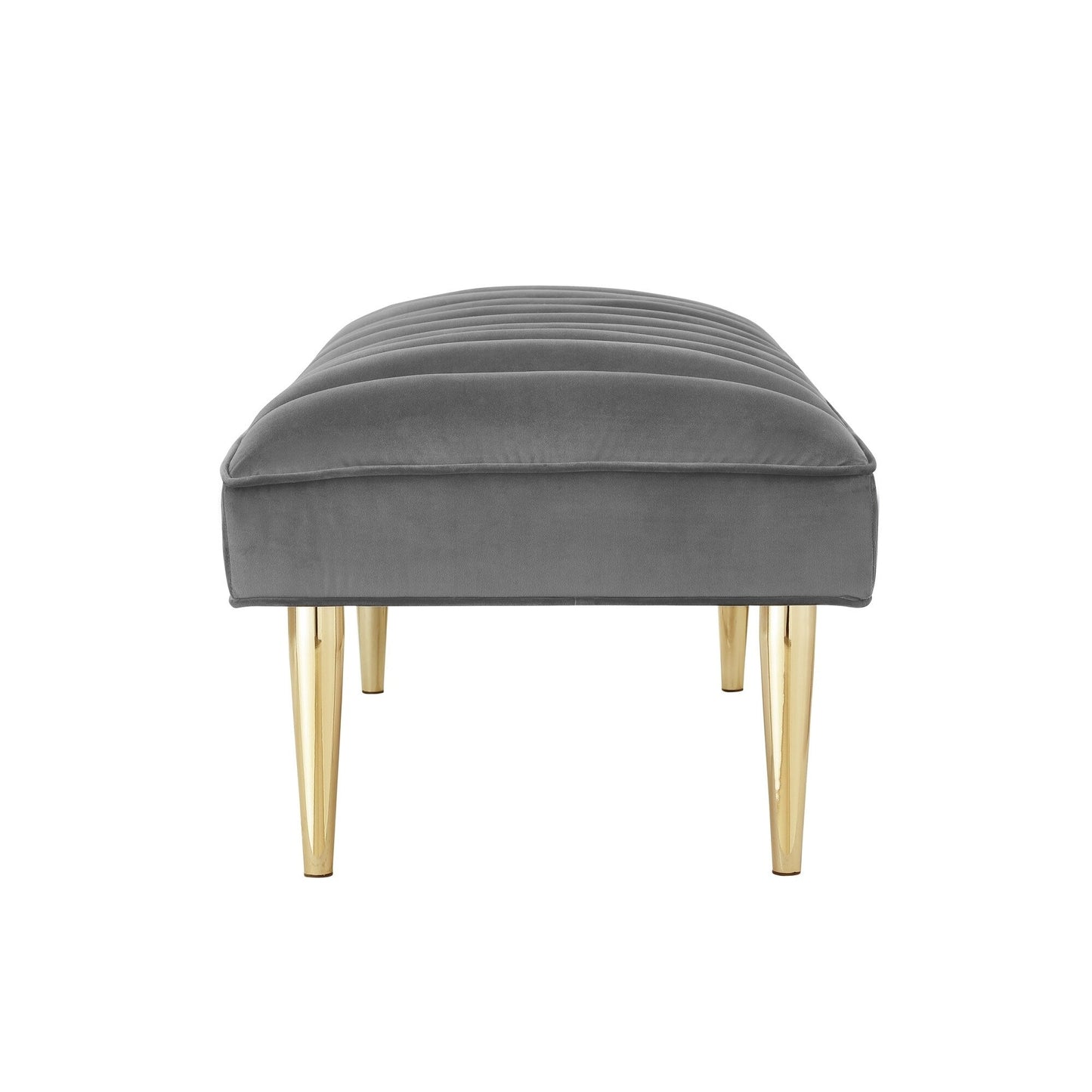 HomeRoots 53 Light Gray And Gold Upholstered Velvet Bench - 22