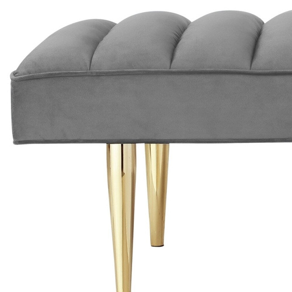 HomeRoots 53 Light Gray And Gold Upholstered Velvet Bench - 22
