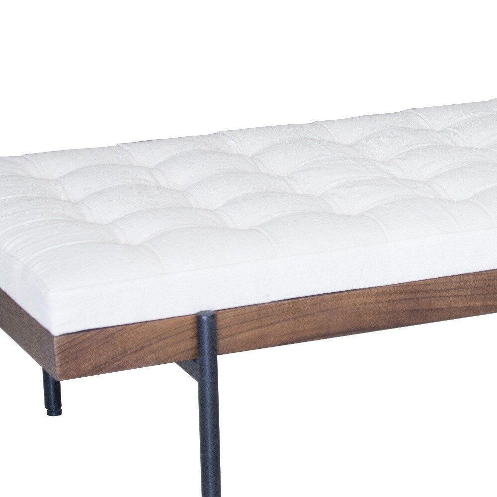 HomeRoots 72 Ivory Brown And Black Tufted Cotton Wood And Metal Cushioned Bench With Pillow - 72
