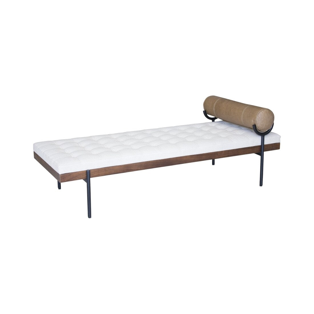HomeRoots 72 Ivory Brown And Black Tufted Cotton Wood And Metal Cushioned Bench With Pillow - 72