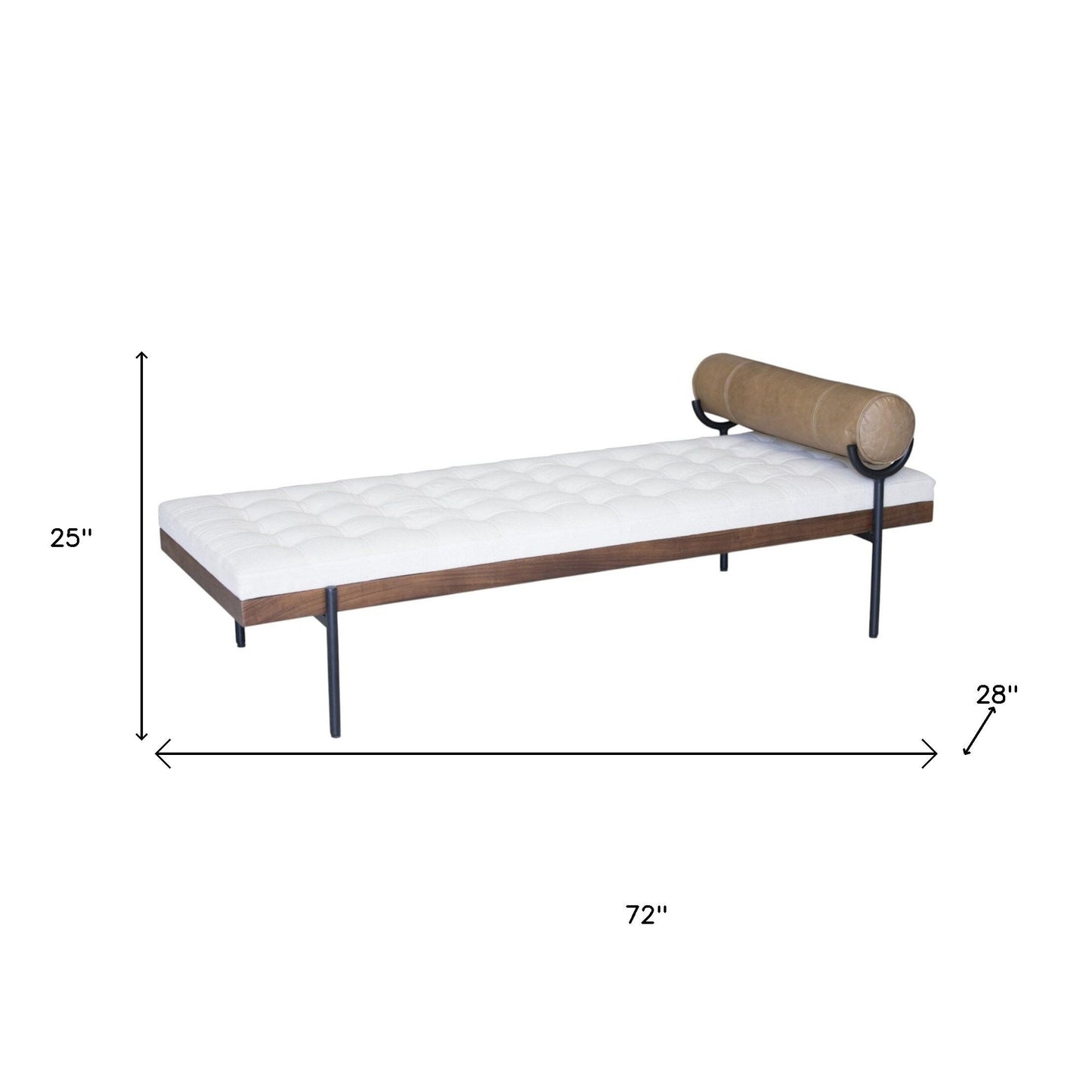 HomeRoots 72 Ivory Brown And Black Tufted Cotton Wood And Metal Cushioned Bench With Pillow - 72
