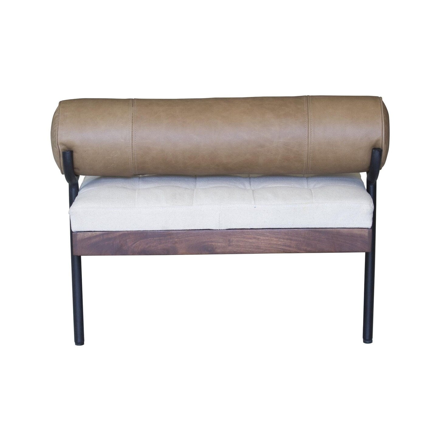 HomeRoots 72 Ivory Brown And Black Tufted Cotton Wood And Metal Cushioned Bench With Pillow - 72