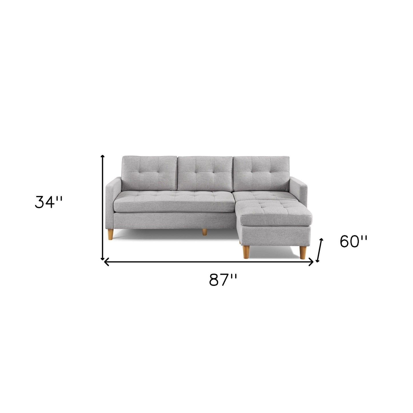 HomeRoots 87 Light Gray Polyester Blend Sofa With Ottoman With Natural Legs - 87