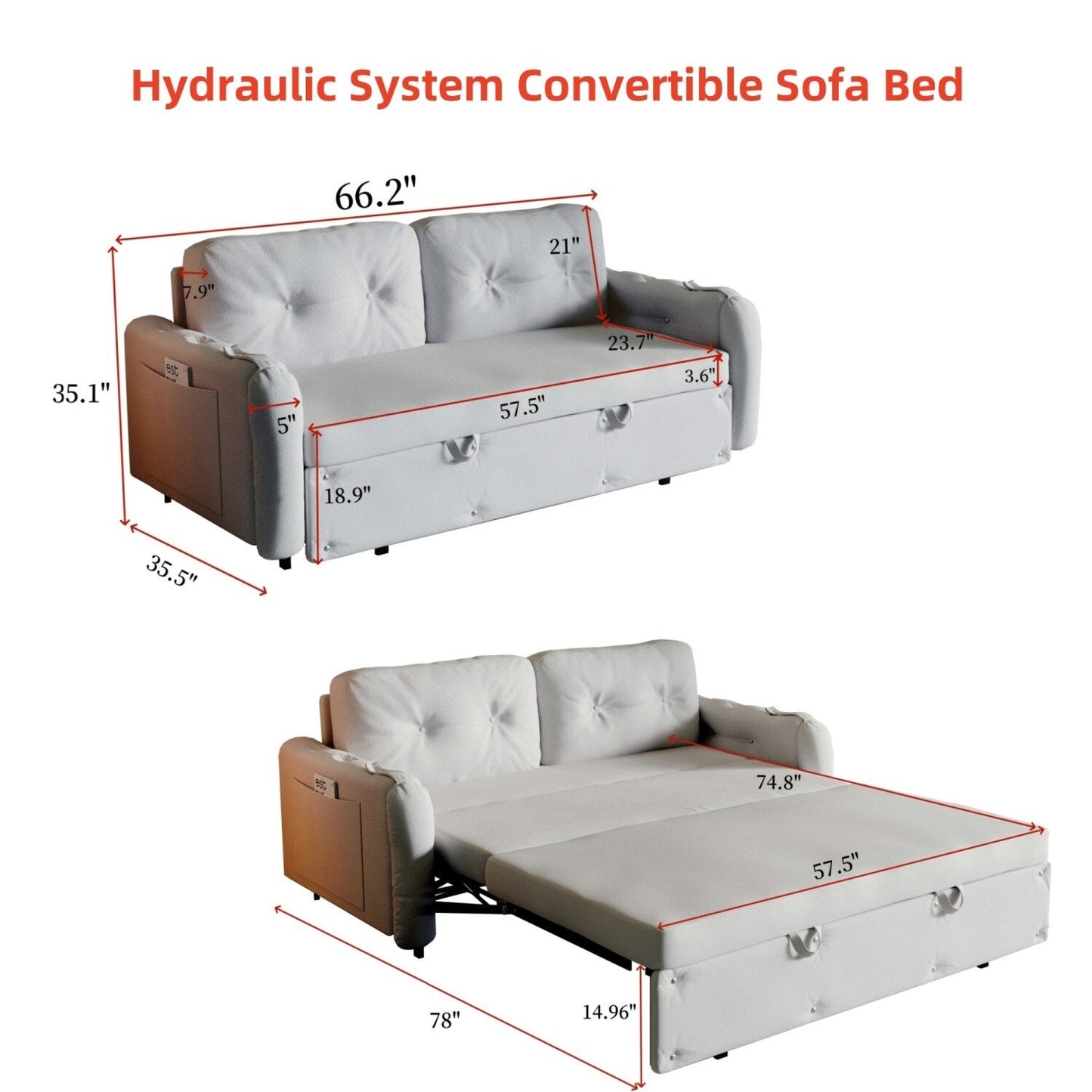 Homylin 66.2 inch Velvet Queen Sleeper Sofa Bed with Storage