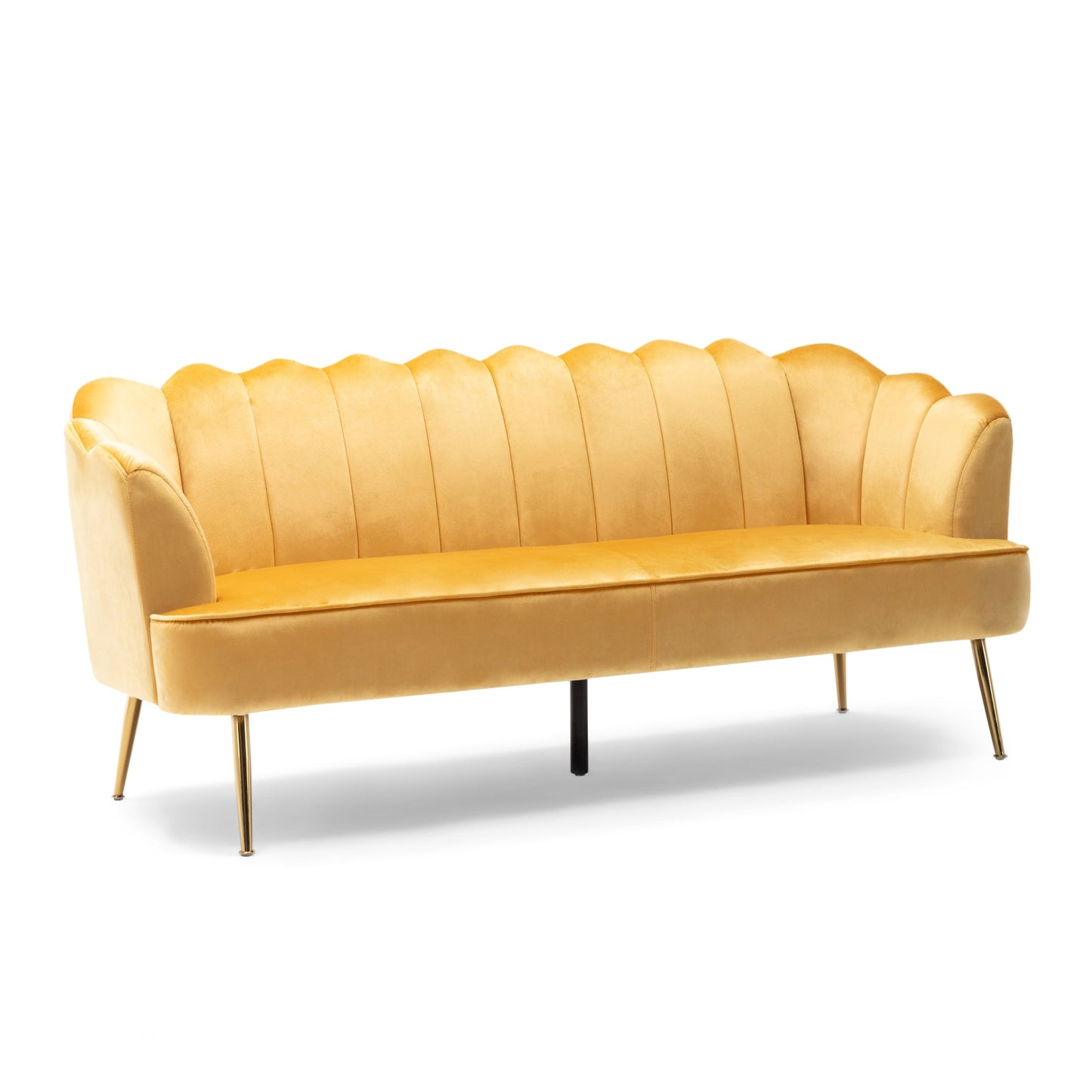 Honey 76.25 Velvet Channel Stitching 3-seater Sofa with Metal Legs for Living Room