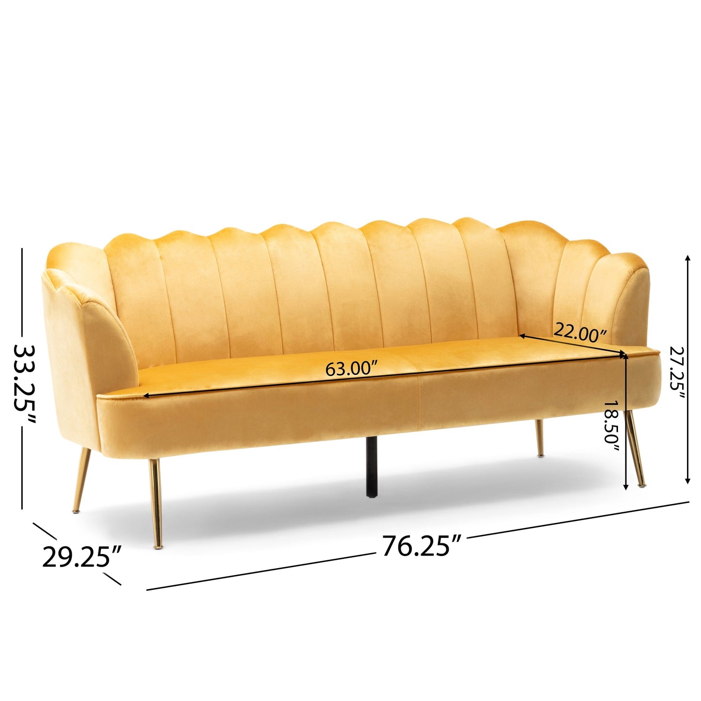 Honey 76.25 Velvet Channel Stitching 3-seater Sofa with Metal Legs for Living Room