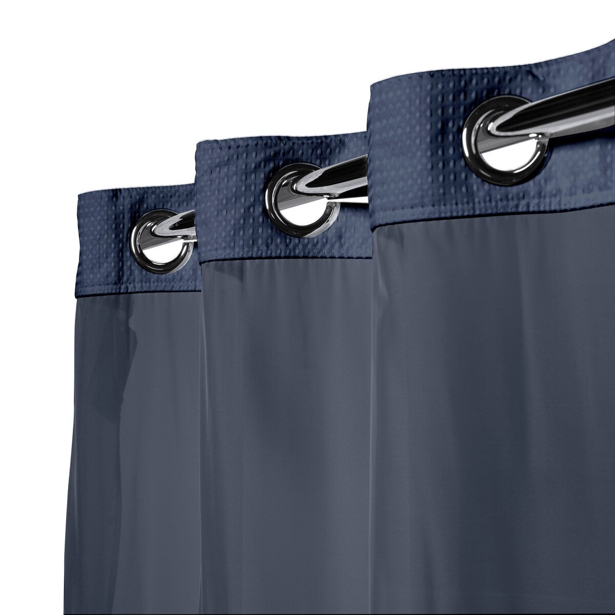 Hookless Waffle 3-in-1 Shower Curtain with Sheer Top Window, Flex-on Rings & Fabric Liner