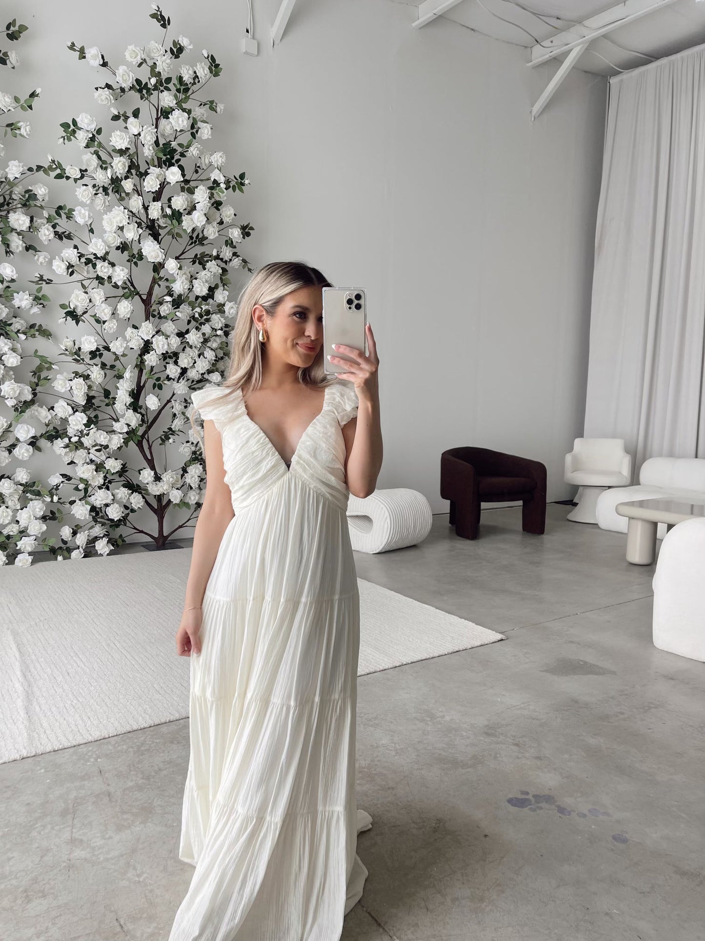 Katy Pleated Bodice Maxi Dress in Cream - Bump Friendly - Restocking End of Sept
