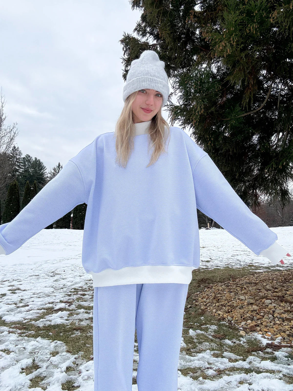 Cynthia Mini Striped Mock Neck Sweatshirt Blue and White