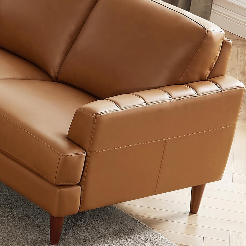 Ivy Living Cassia Top Grain Leather Sofa With Feather, Memory Foam and Springs