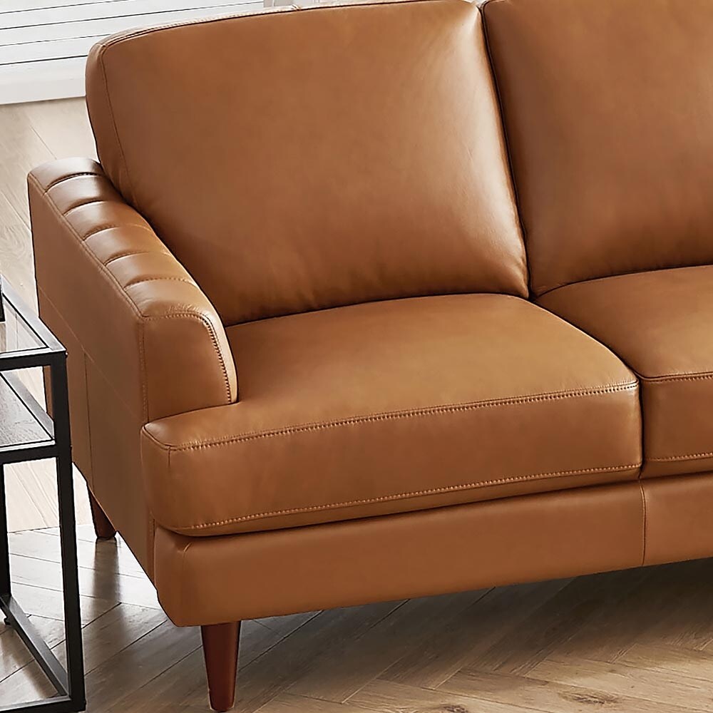 Ivy Living Cassia Top Grain Leather Sofa With Feather, Memory Foam and Springs
