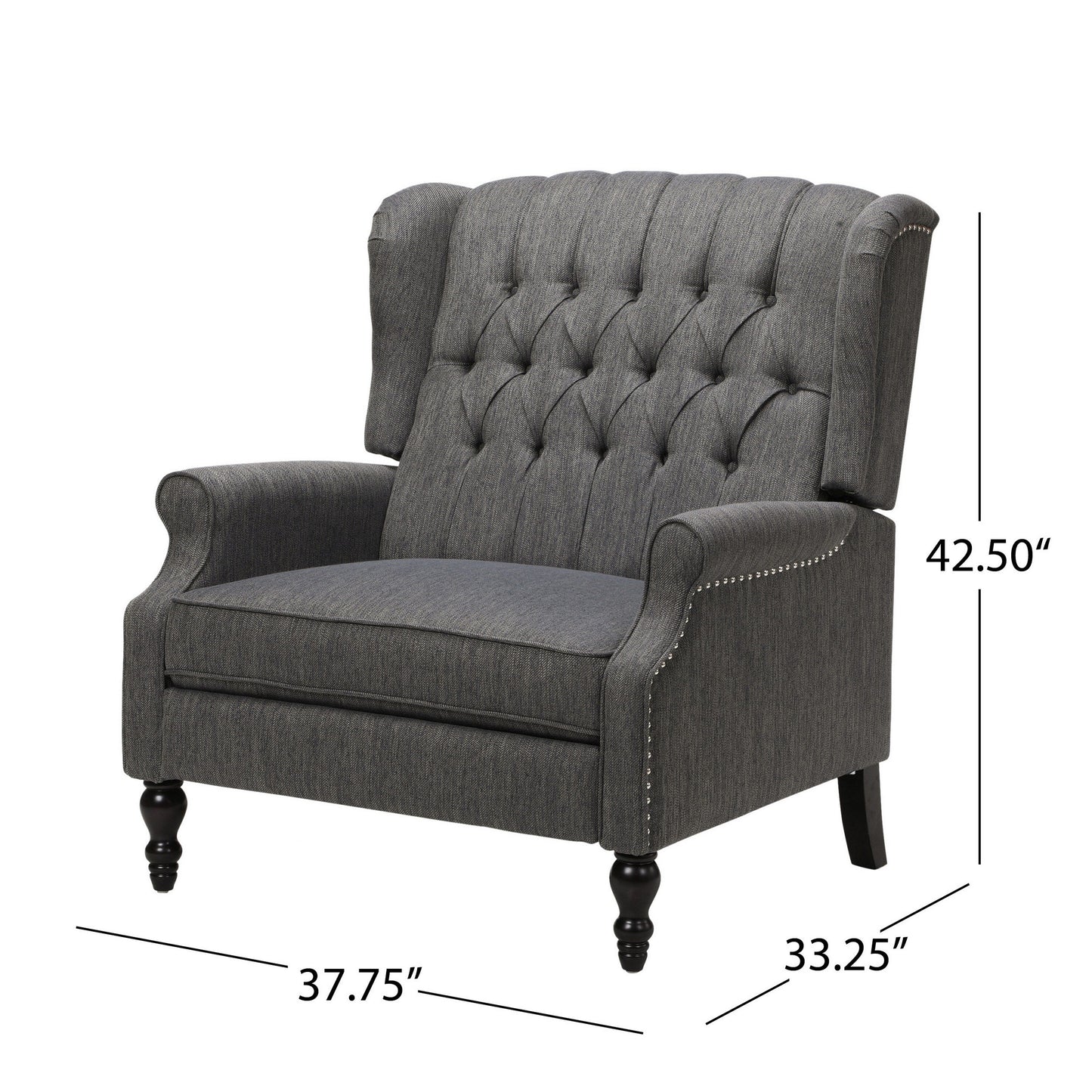 Jade Oversize Wide Chair Manual Recliner, Dark Gray Button Tuft
