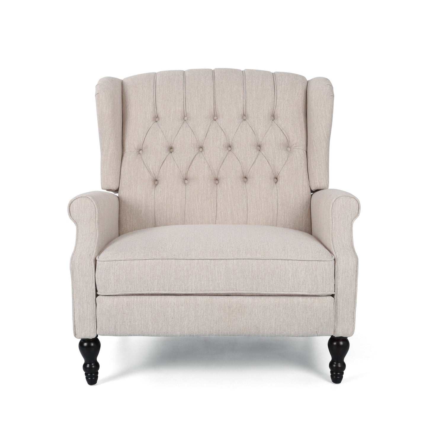 Jade Oversize Wide Chair Manual Recliner, Wingback, Beige Tufted