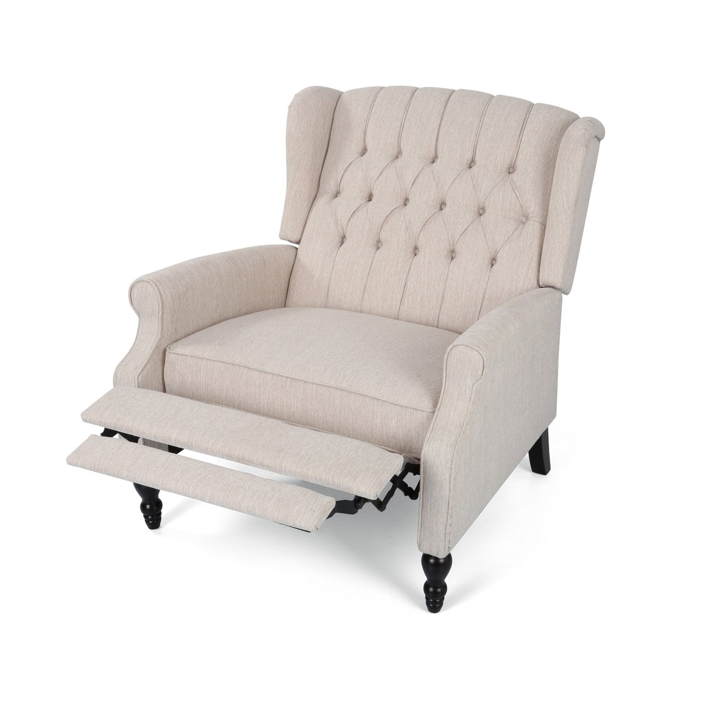 Jade Oversize Wide Chair Manual Recliner, Wingback, Beige Tufted