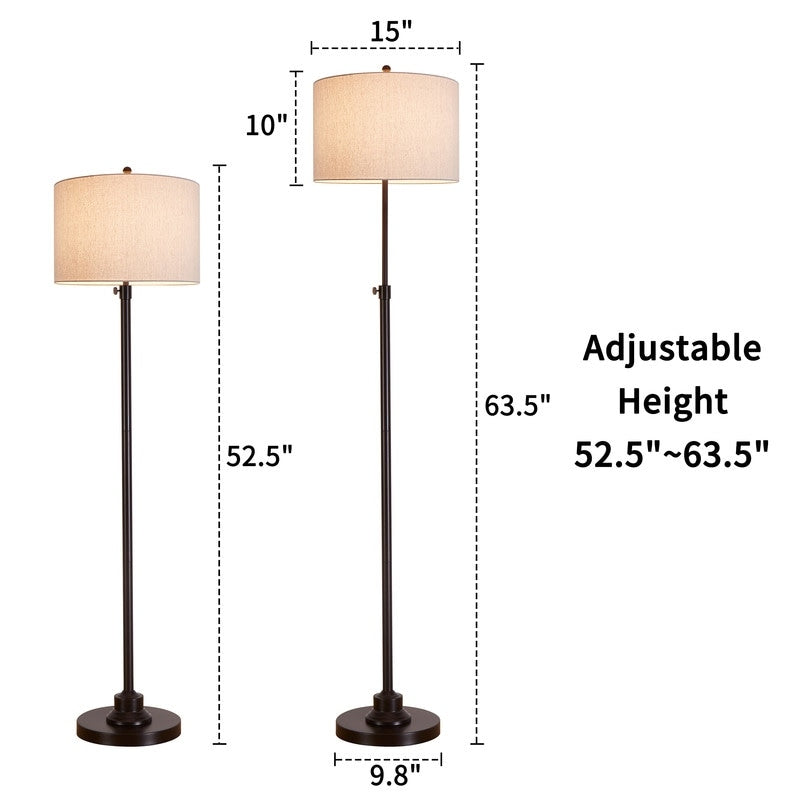 KAWOTI 63.5 Standard Adjustable Floor Lamp with Fabric Linen Shade