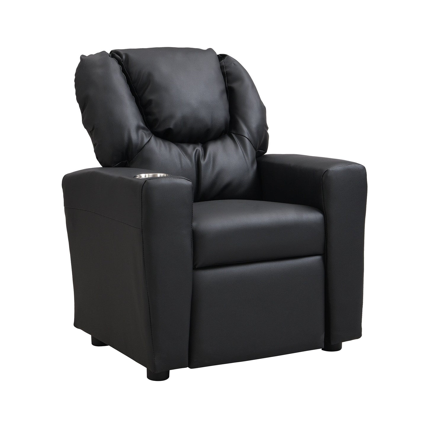 Kids Recliner Chair Black PVC Durable Toddler Chair with Cup Holder Ergonomic Design Easy Assembly 150 lbs Capacity