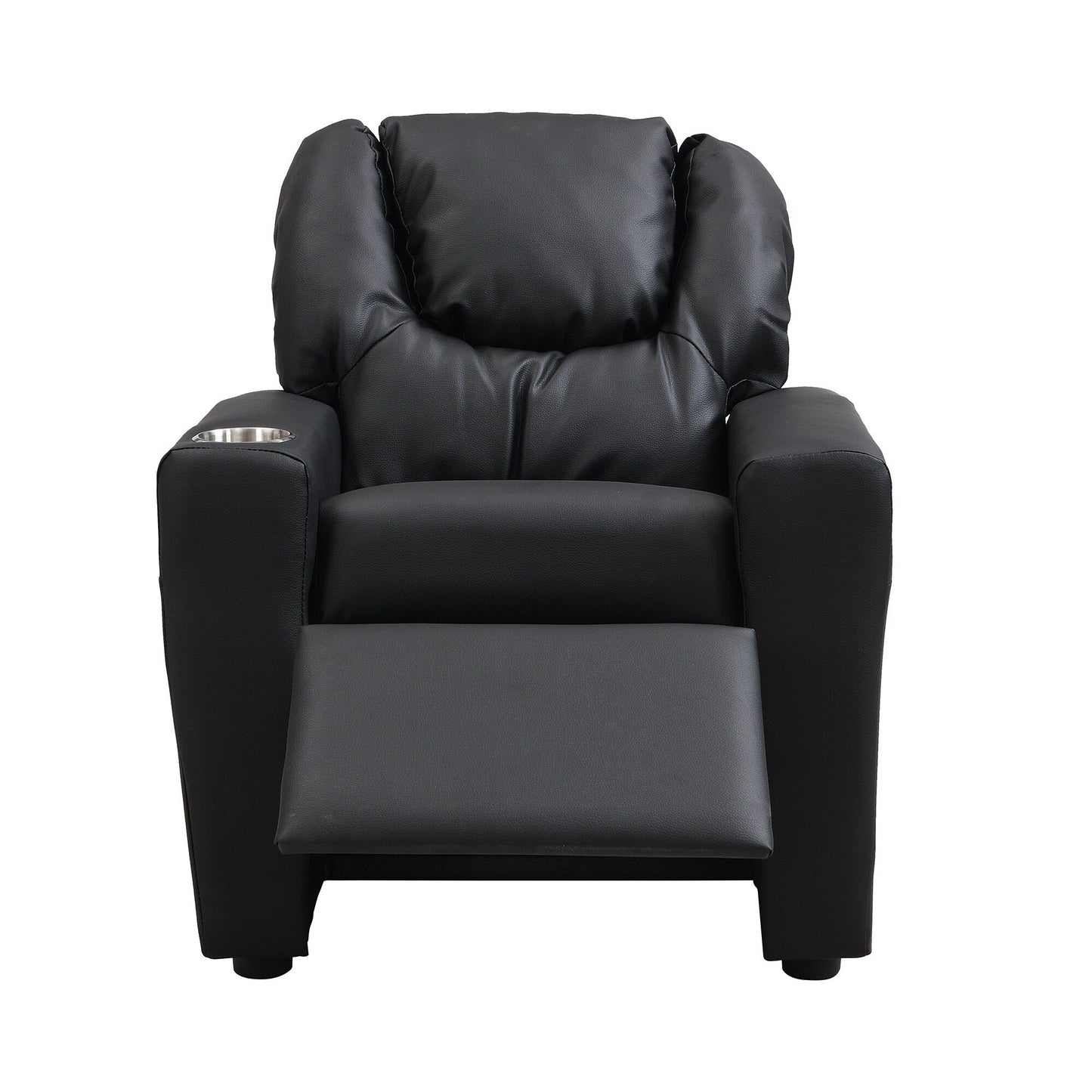 Kids Recliner Chair Black PVC Durable Toddler Chair with Cup Holder Ergonomic Design Easy Assembly 150 lbs Capacity