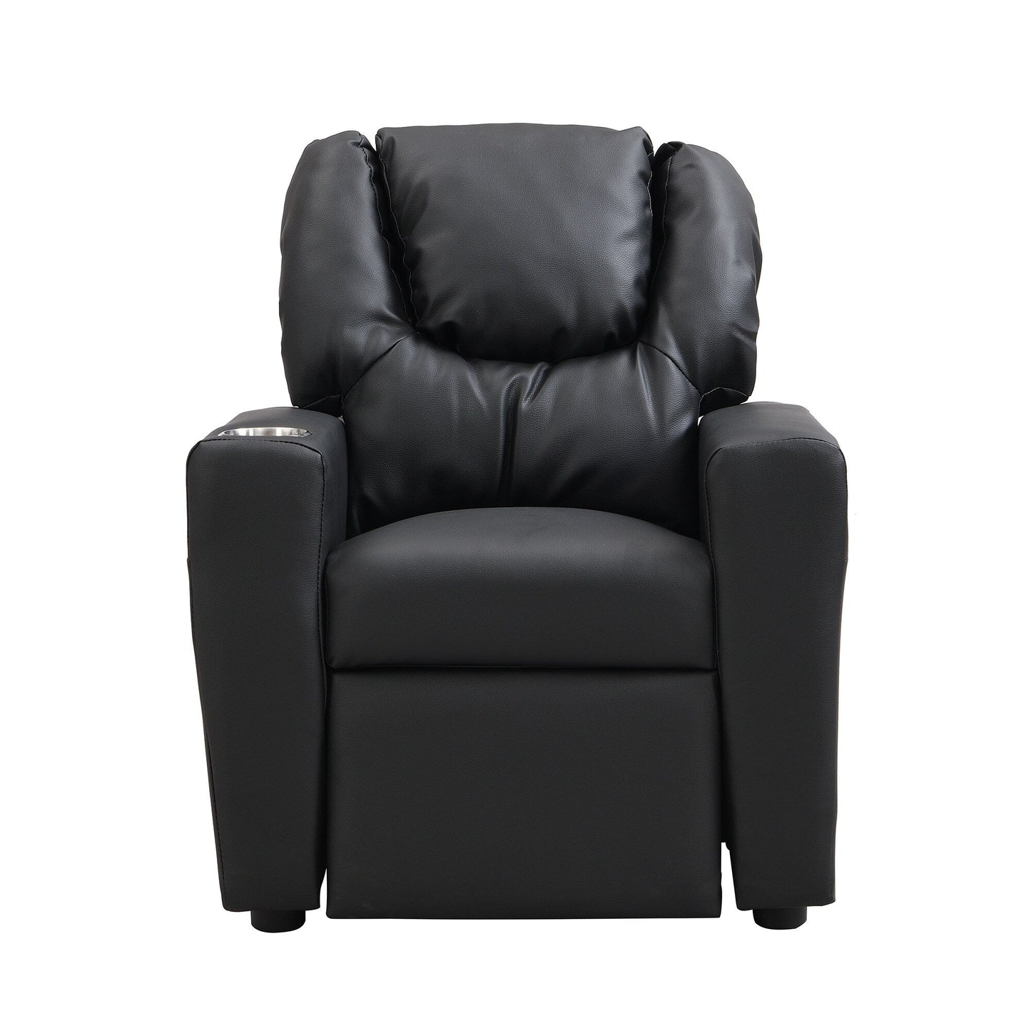 Kids Recliner Chair Black PVC Durable Toddler Chair with Cup Holder Ergonomic Design Easy Assembly 150 lbs Capacity