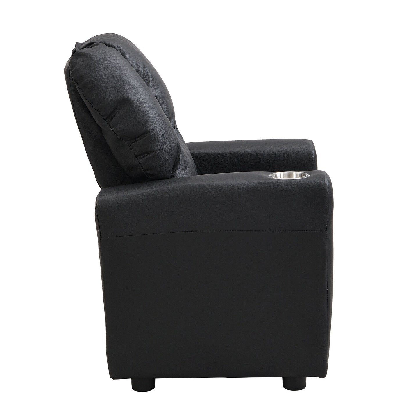 Kids Recliner Chair Black PVC Durable Toddler Chair with Cup Holder Ergonomic Design Easy Assembly 150 lbs Capacity