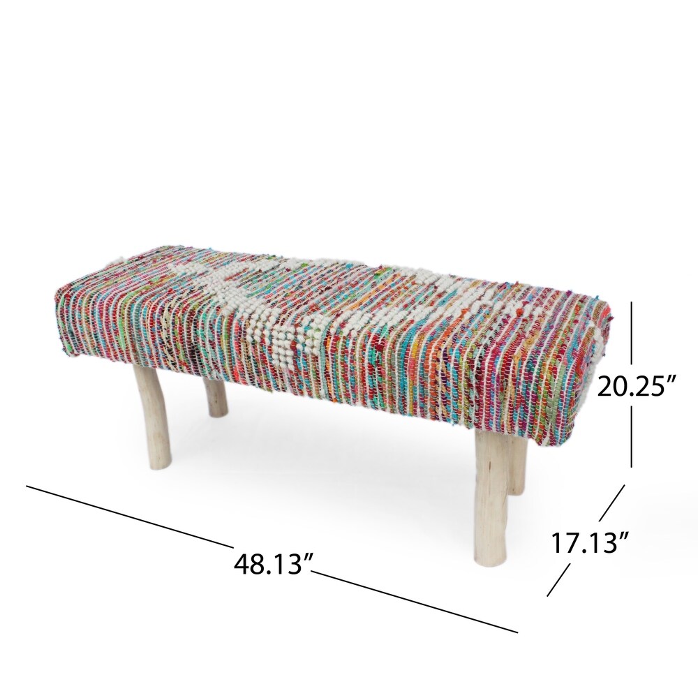 Laveta Handcrafted Boho Fabric Rectangular Bench by Christopher Knight Home