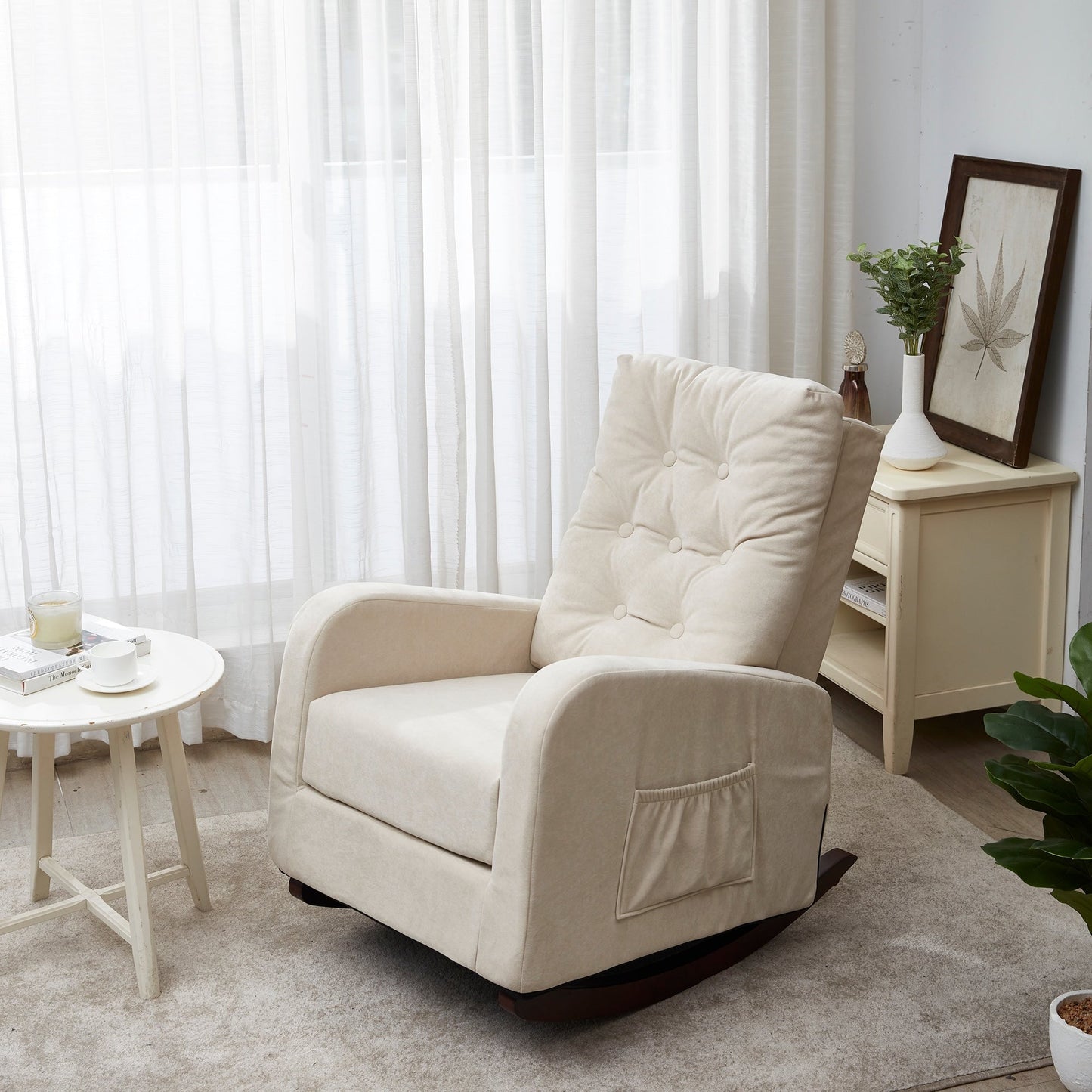 Upholstered Glider Rocking Chair with High Backrest