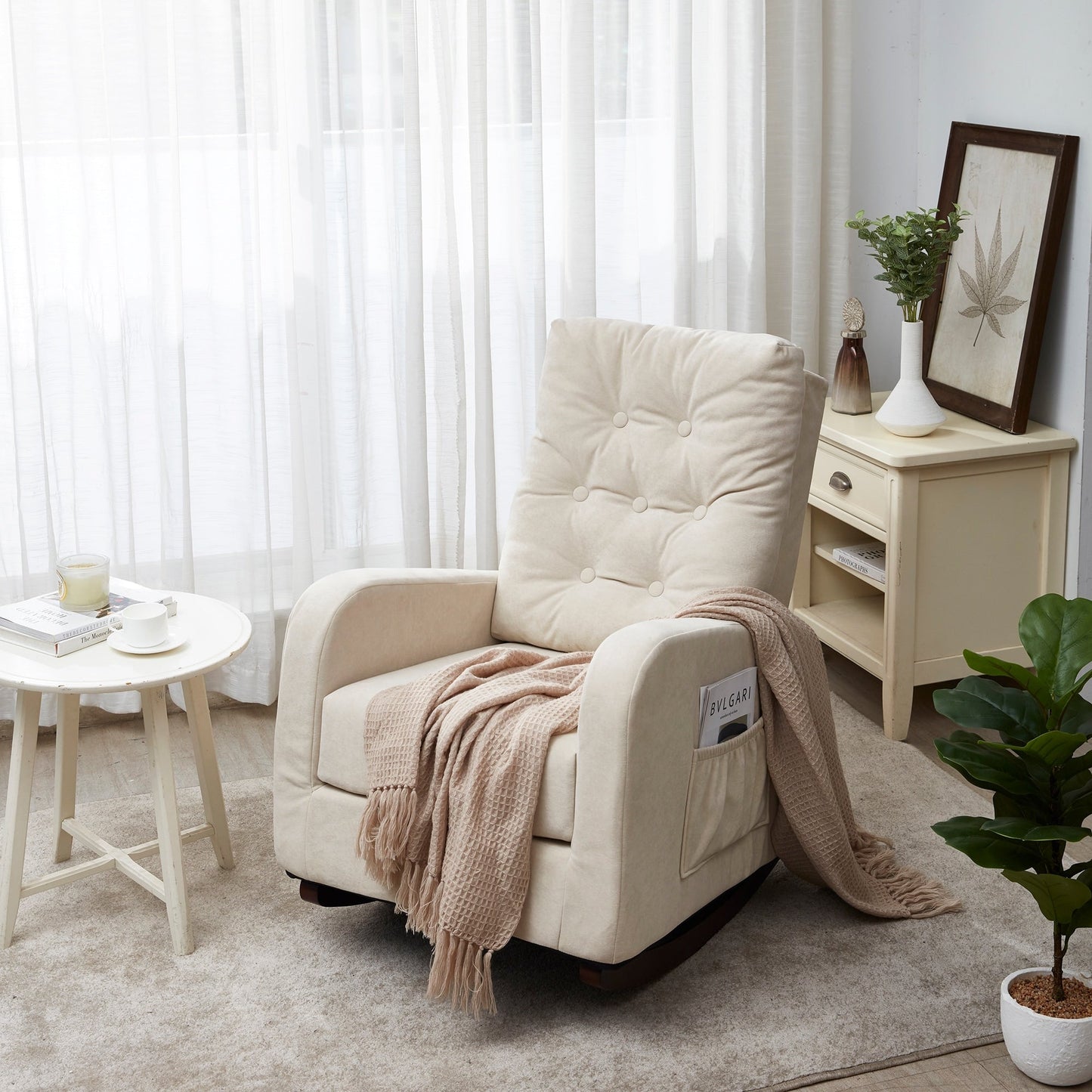 Upholstered Glider Rocking Chair with High Backrest