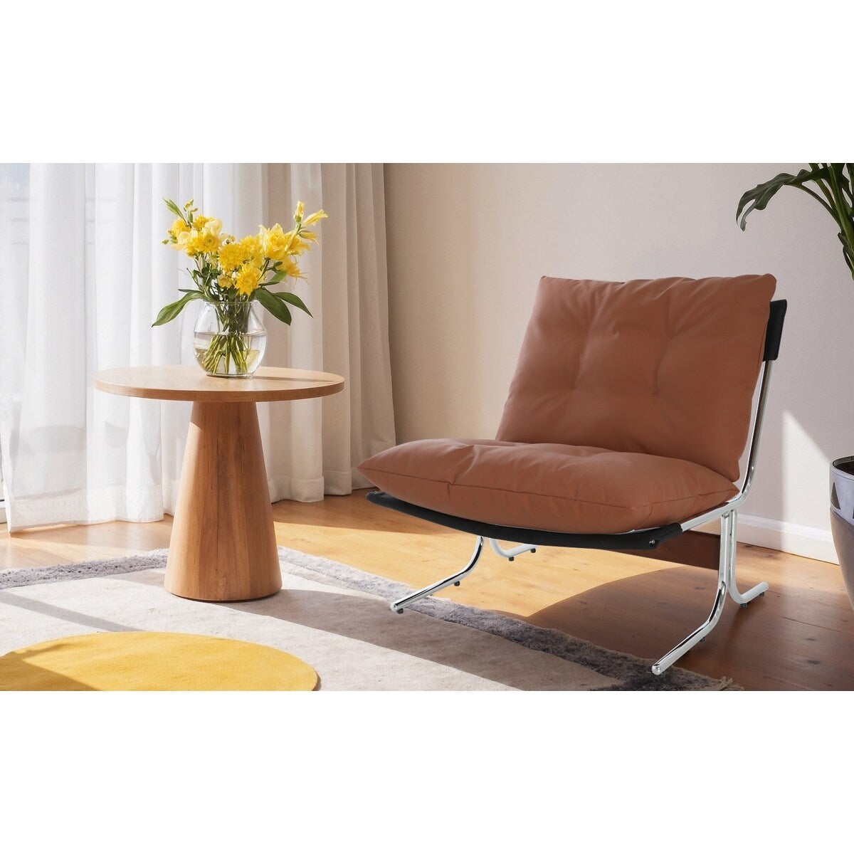 Leather Armchair, Modern Accent Chair High Back, Living Room Chairs with Metal Legs and Soft Padded, Sofa Chairs