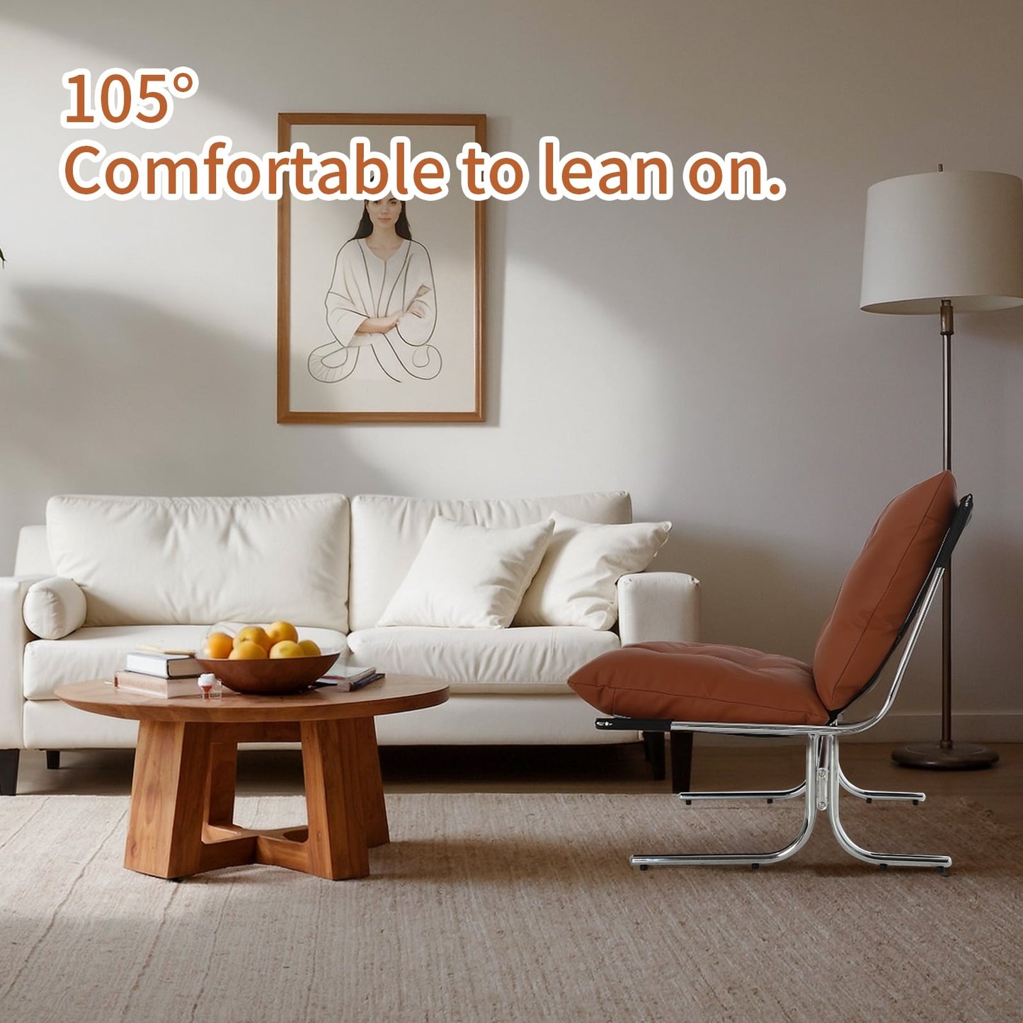 Leather Armchair, Modern Accent Chair High Back, Living Room Chairs with Metal Legs and Soft Padded, Sofa Chairs