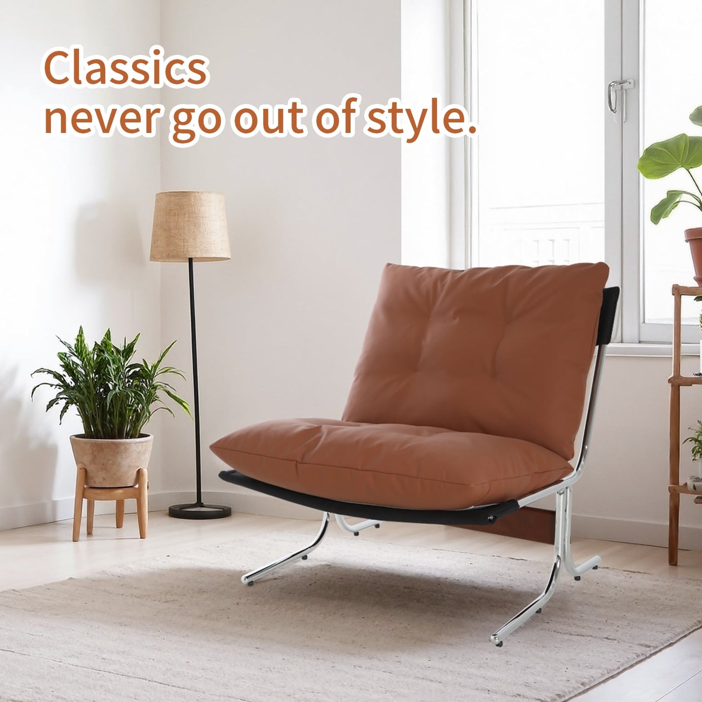 Leather Armchair, Modern Accent Chair High Back, Living Room Chairs with Metal Legs and Soft Padded, Sofa Chairs