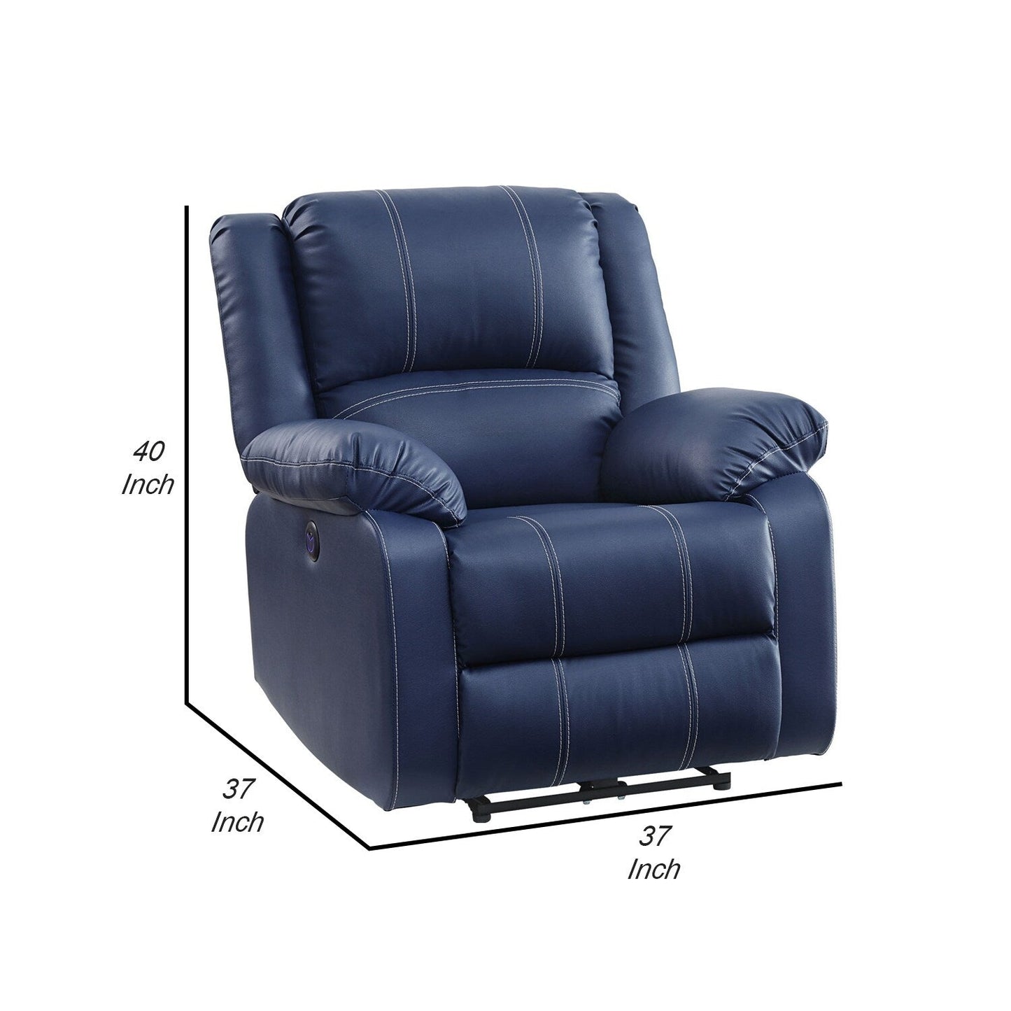 Leatherette Power Recliner Sofa with Pillow Top Armrests, Blue