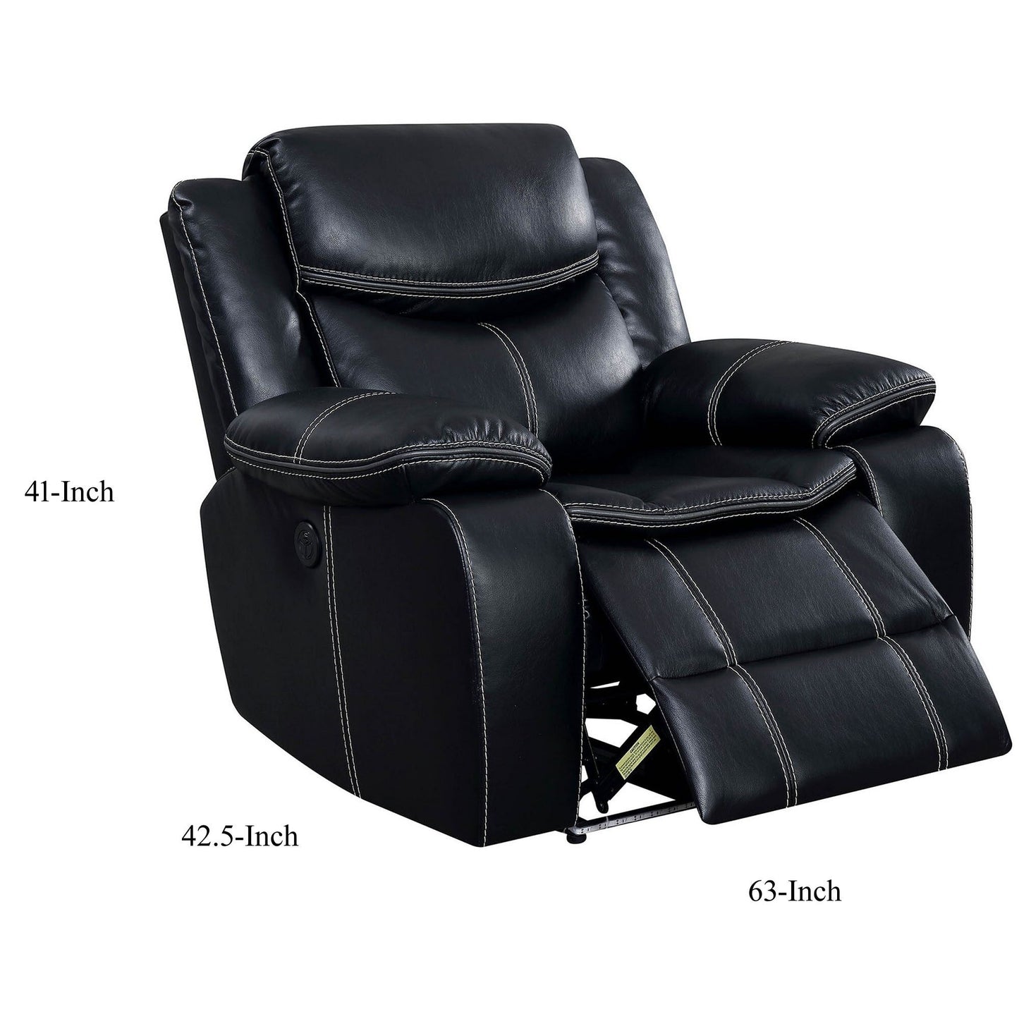 Leatherette Power Recliner With Cup Holders & Storage, Black