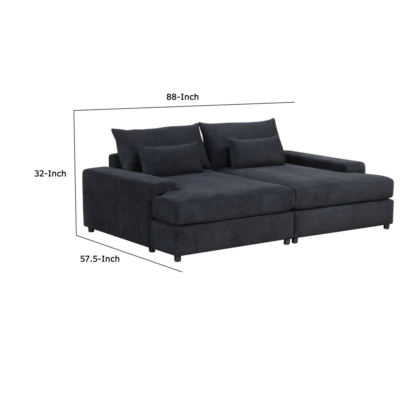 Leena Oversized Sleeper Sofa with 2 Throw Pillow, Black Fabric 88 Inch