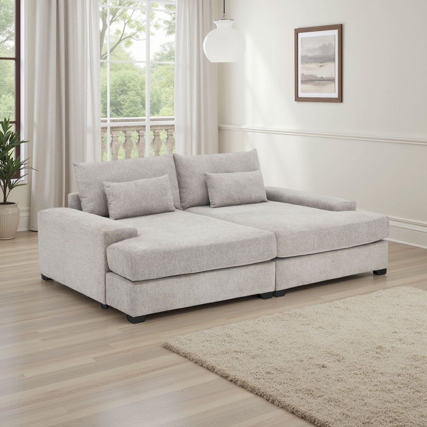 Leena Oversized Sleeper Sofa with 2 Throw Pillow, Gray Fabric 88 Inch