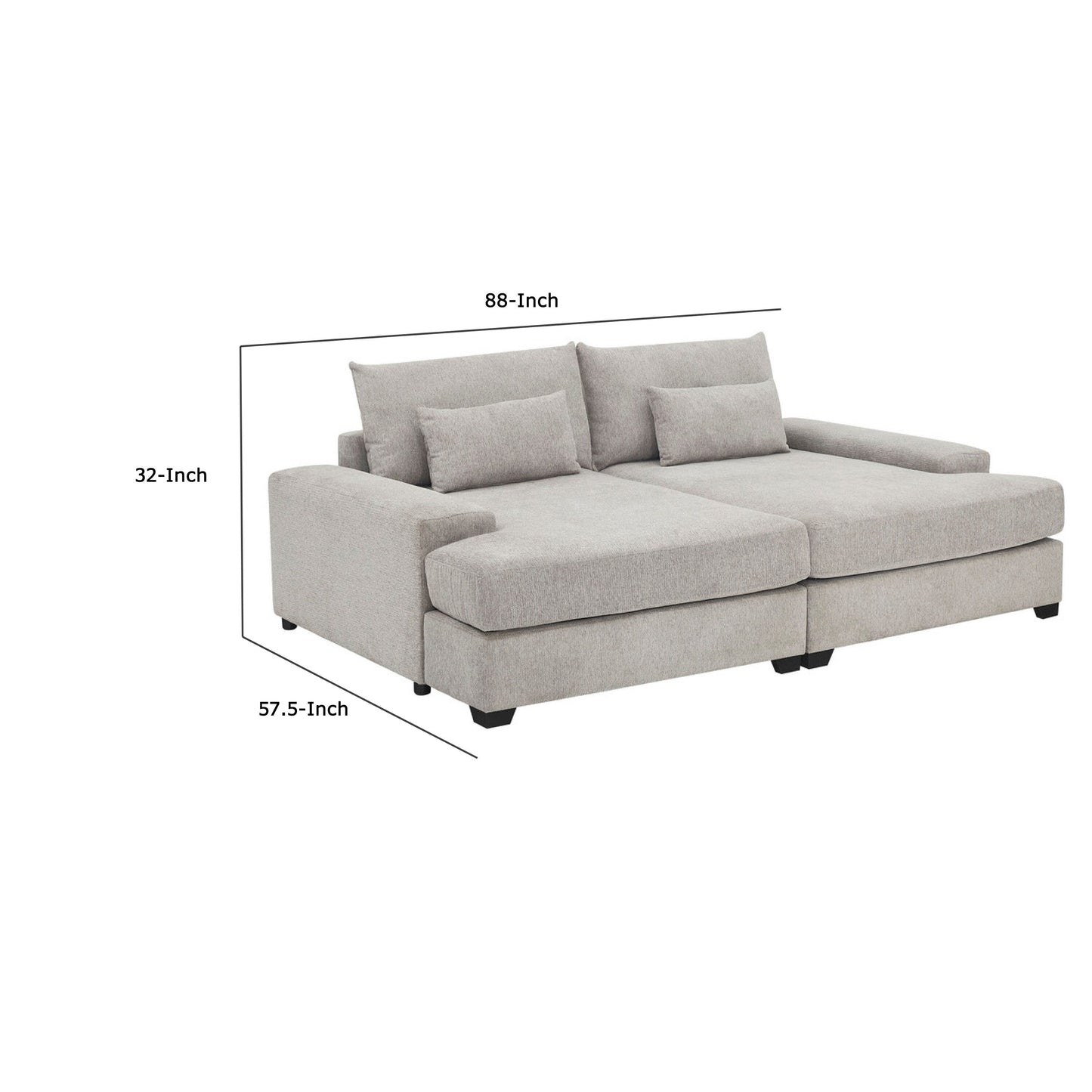 Leena Oversized Sleeper Sofa with 2 Throw Pillow, Gray Fabric 88 Inch