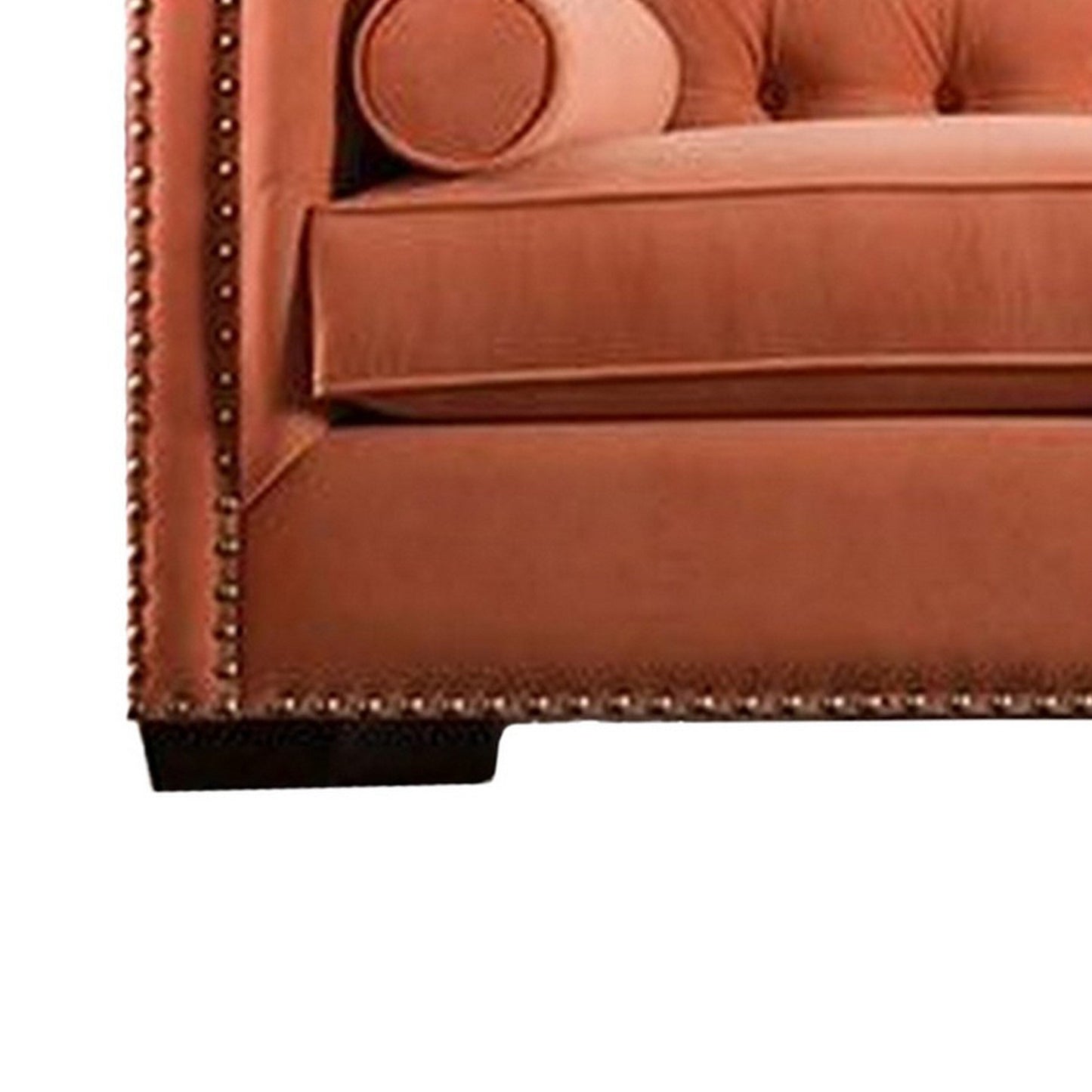 Leone Sofa, Tufted Orange, 2 Bolster Pillows, Nailhead Trim, 93 Inch
