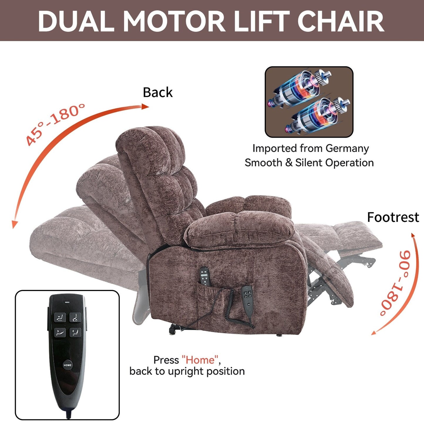 Lift Recliner Chair Heat Massage Dual Motor Infinite Position Up to 350 LBS Large Electric Power Lift Recliners