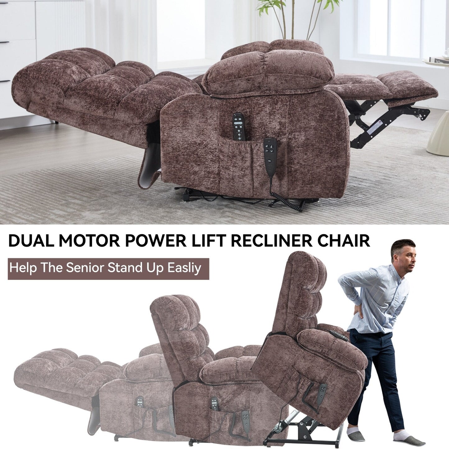 Lift Recliner Chair Heat Massage Dual Motor Infinite Position Up to 350 LBS Large Electric Power Lift Recliners