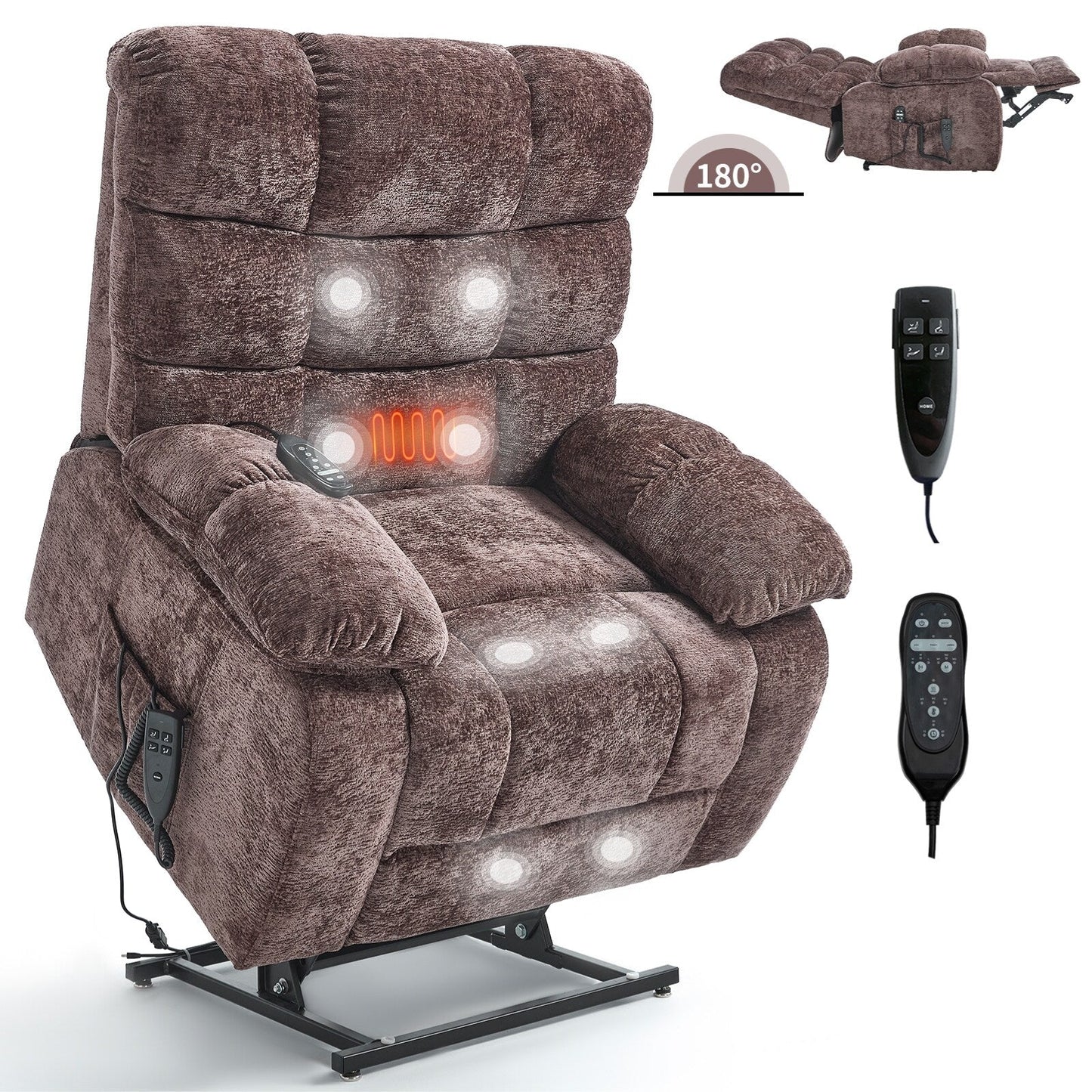 Lift Recliner Chair Heat Massage Dual Motor Infinite Position Up to 350 LBS Large Electric Power Lift Recliners