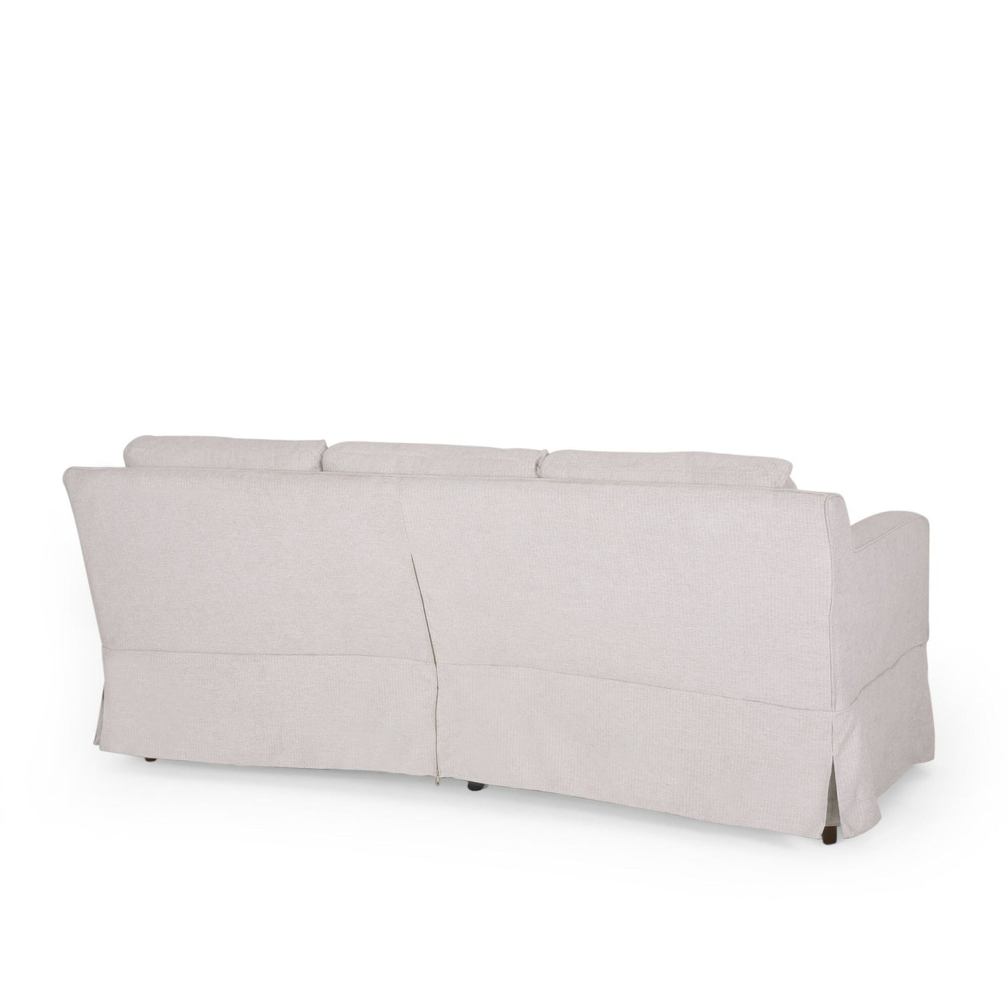 Light Beige 79 Striped Fabric 3-seater Recessed Arms Sofa with Skirt for Living Room